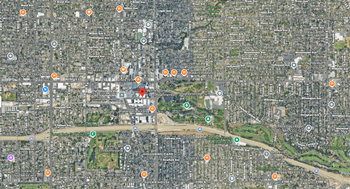 A map with various markers including circles and triangles.